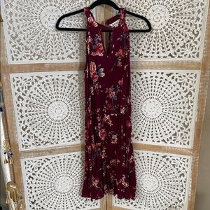 Burgundy Floral Midi Dress